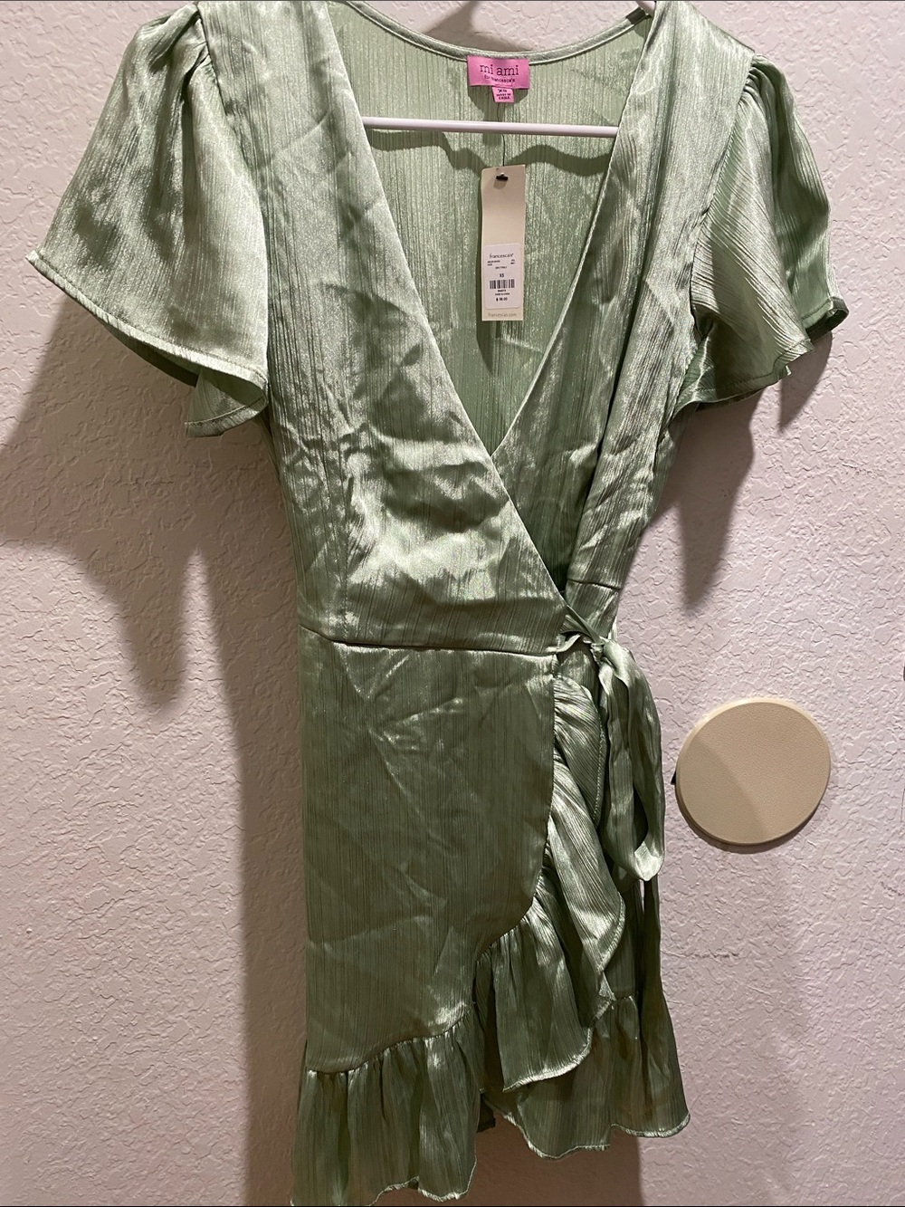 Francesca's Collections Light Green Wrap Mini Dress